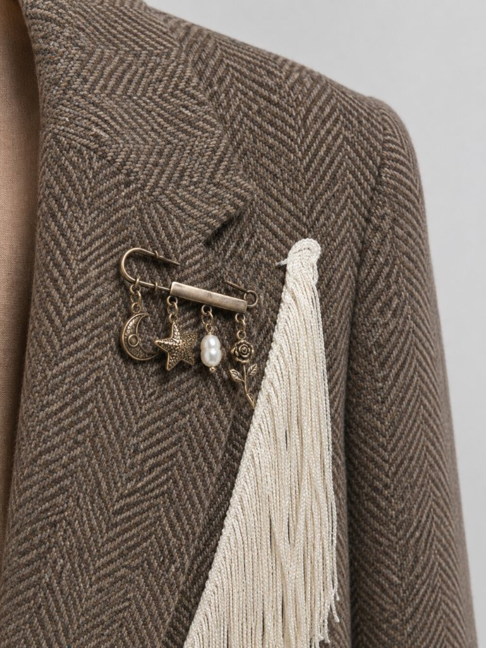 Tricia Fix Upcycled Vintage Farah Herringbone Fringe Blazer Medium - Picture 6 of 7